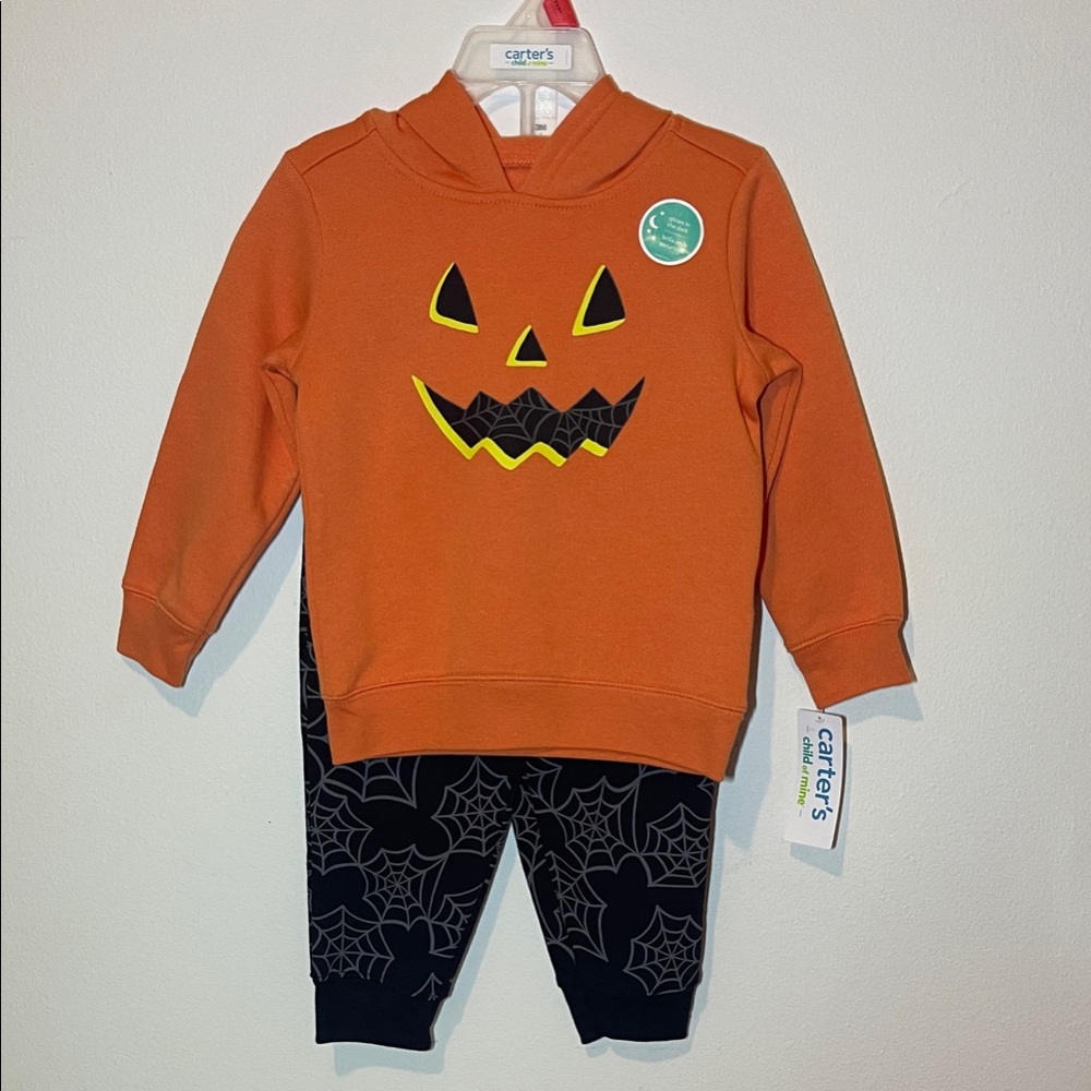 Carter's Pumpkin Face Hoodie and Spiderweb Pants Set